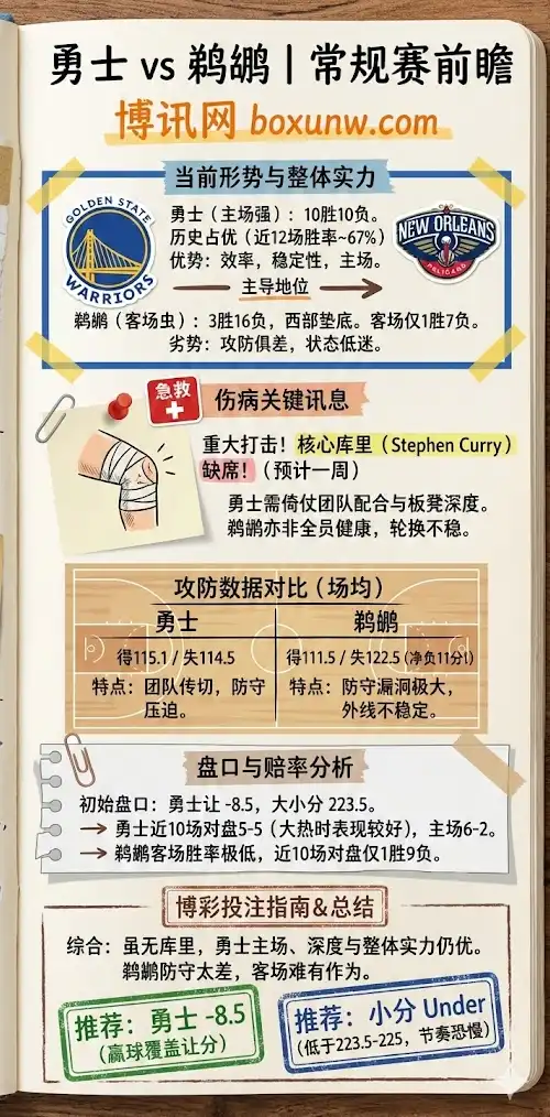 勇士vs鹈鹕 | 常规赛前瞻 | 赔率分析| 投注指南